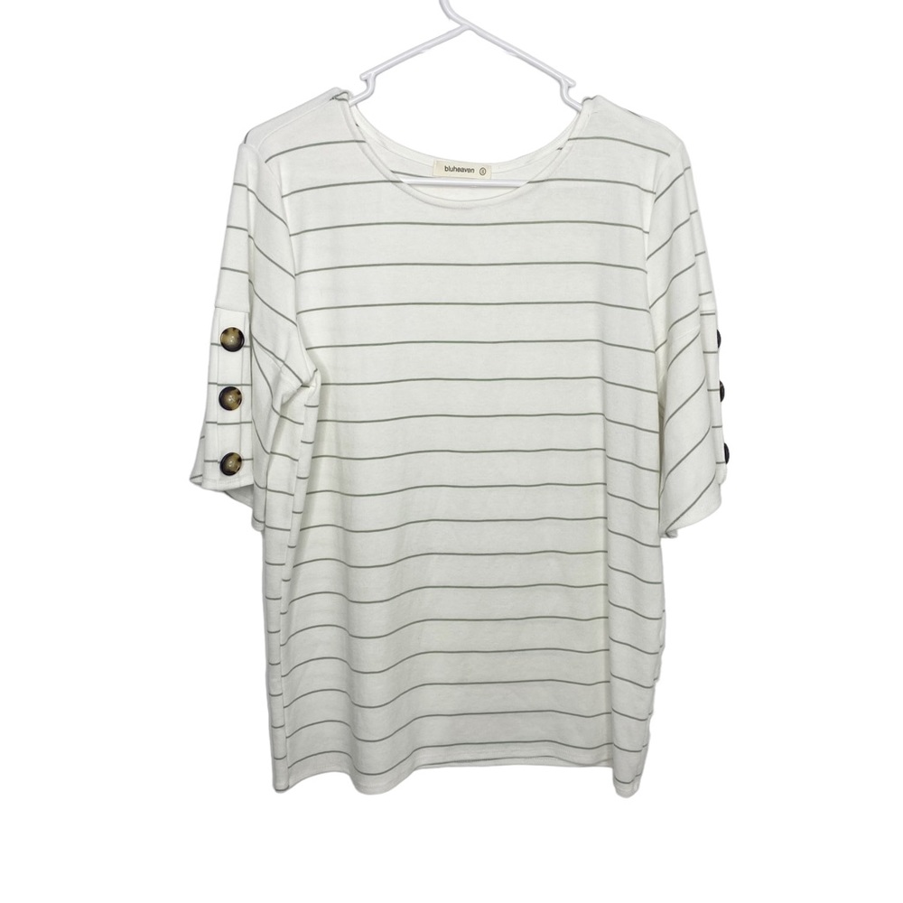 Blu Heaven striped top ivory small oversized olive green